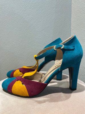 Tacco in camoscio multicolore