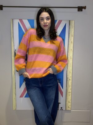 Maglione scollo V a righe