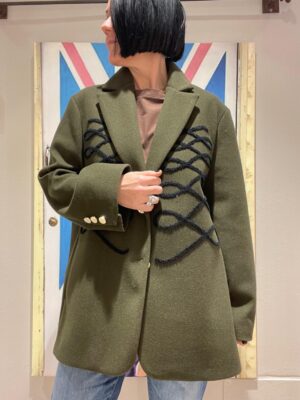Giacca oversize in panno con ricamo militare
