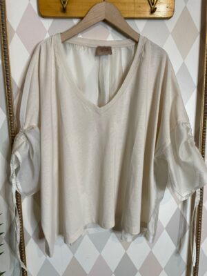 T-shirt, Kate, scollo a V manica tre quarti con tessuto