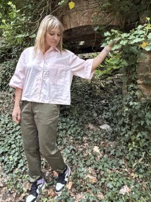 Camicia rosa in cotone, manica 3/4