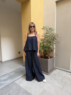 Pantalone, effetto stropicciato, blu