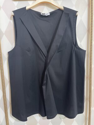 Blusa/top nero in cotone smanicato scollo a V