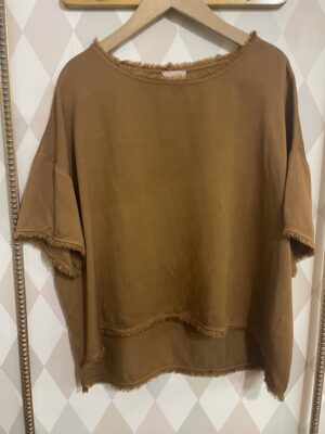 Blusa girocollo Tabacco Frangetta