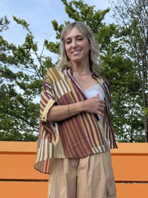 camicia kimono in mussola rigata