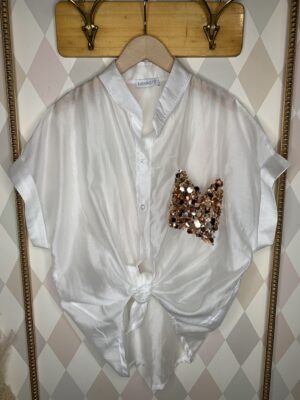 Camicia bianca con taschino paillettes -Taglia Unica-