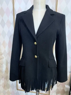 Giacca in panno nero con frange